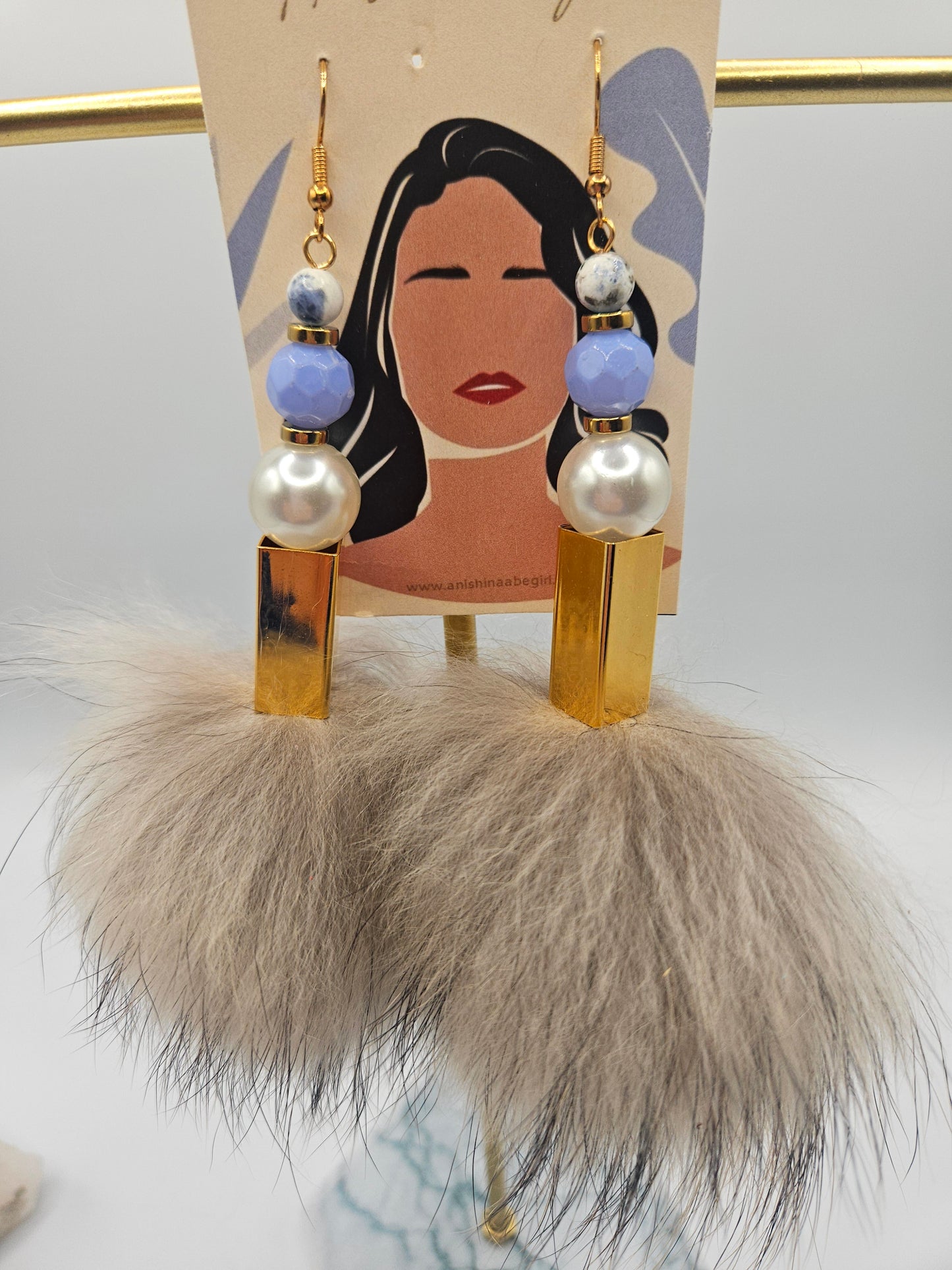 Coyote Fur Pom Drop Earrings