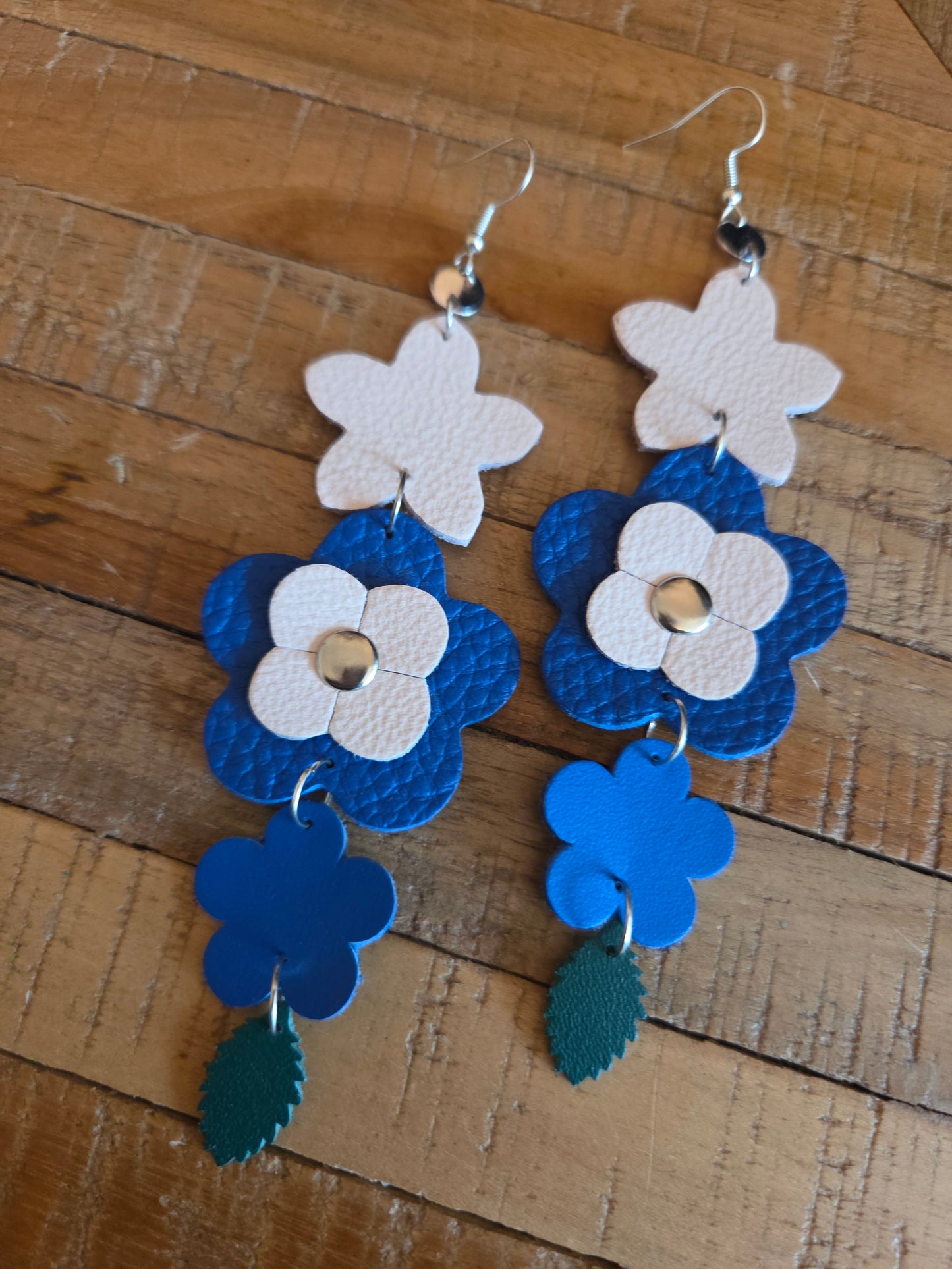 Leather Flower Shoulder Duster Earrings