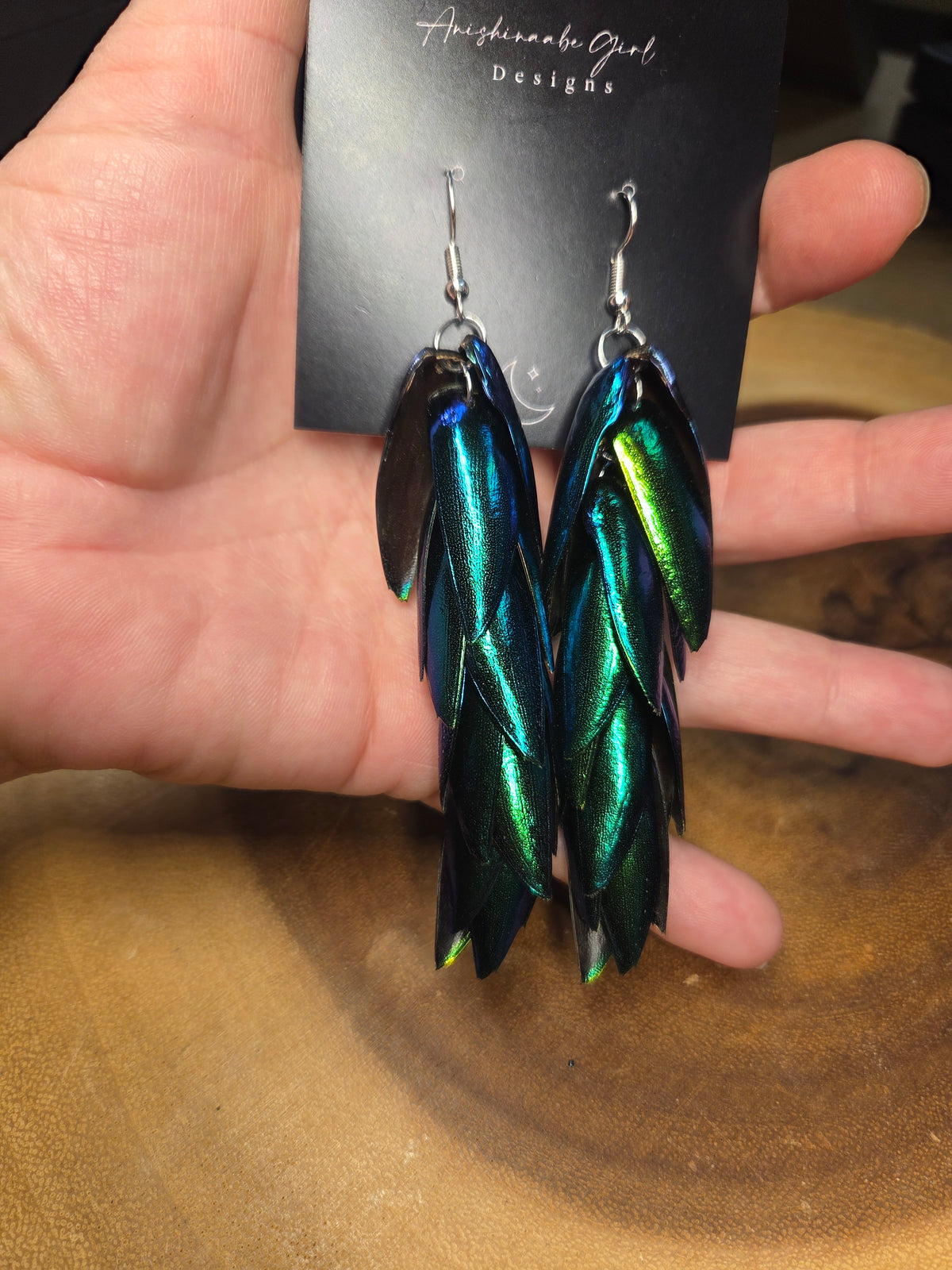 Beetle Wing Earrings - 10 Layer Long