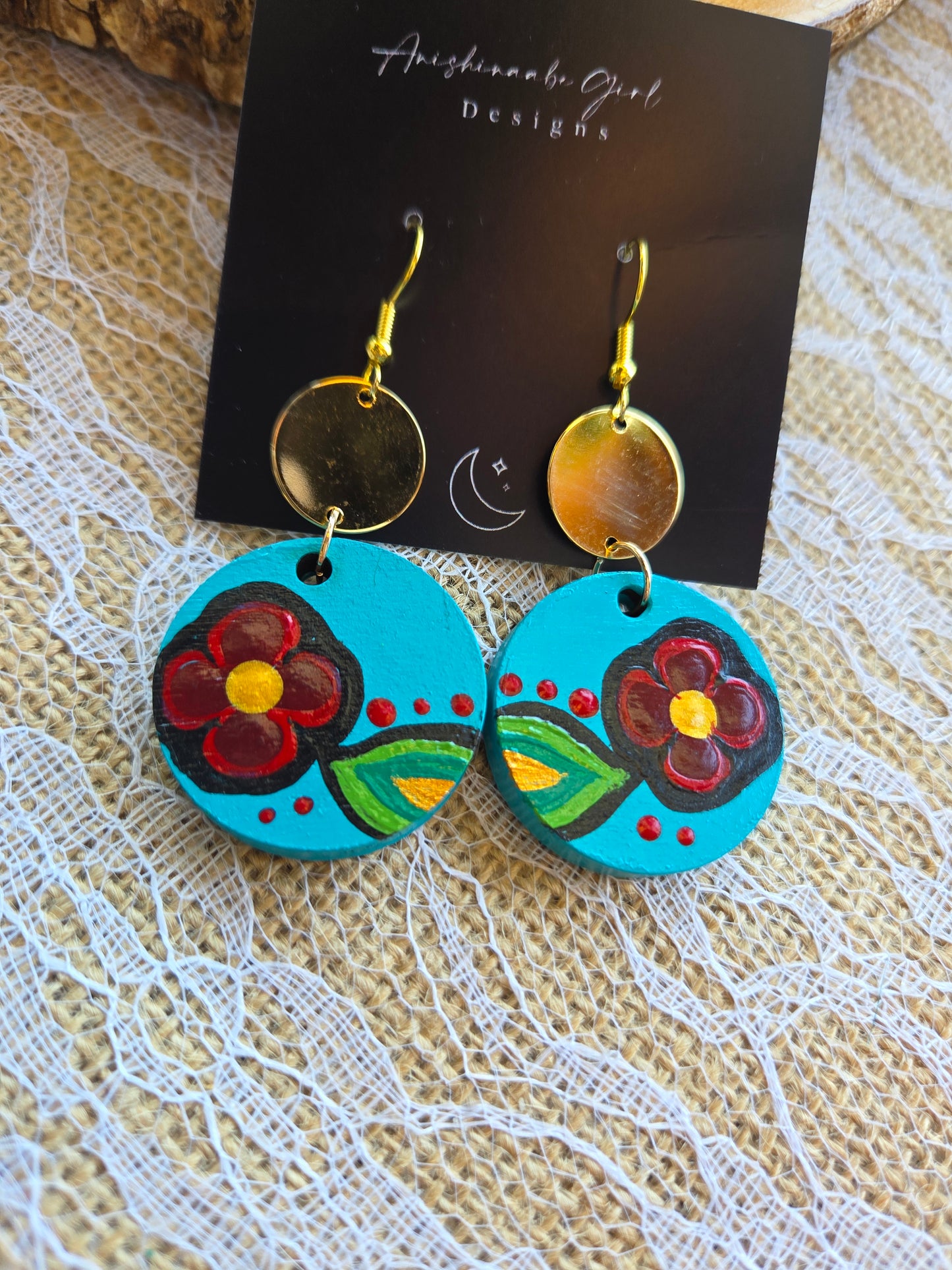 Floral Painted Circle Earrings