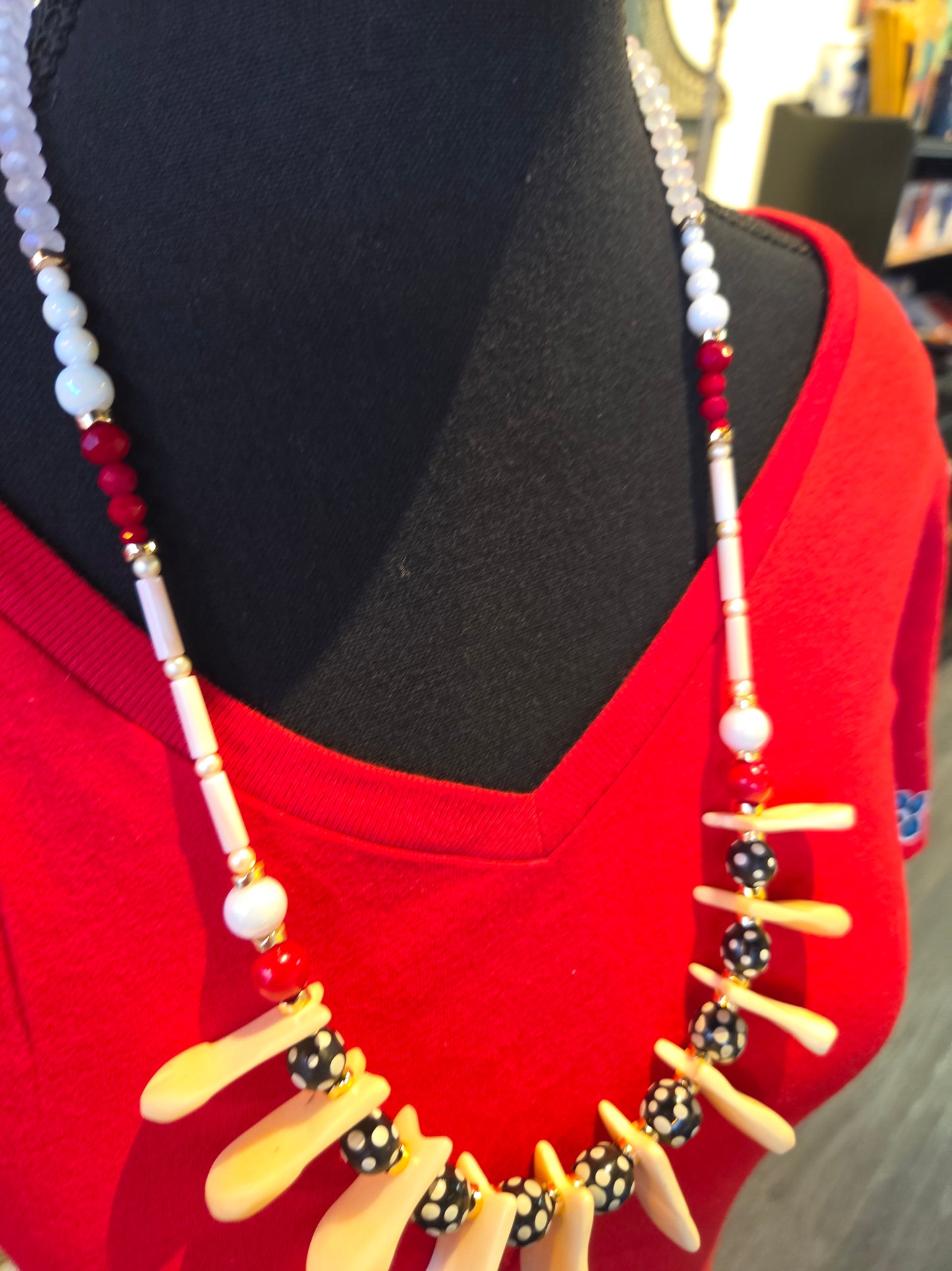 Elk Tooth(bone)and Skunk Trade Bead Necklace