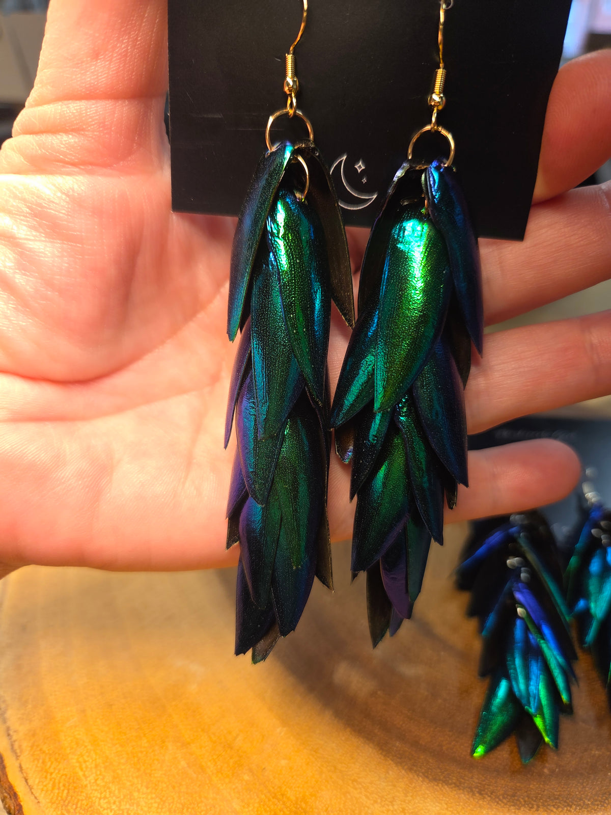 Beetle Wing Earrings - 10 Layer Long