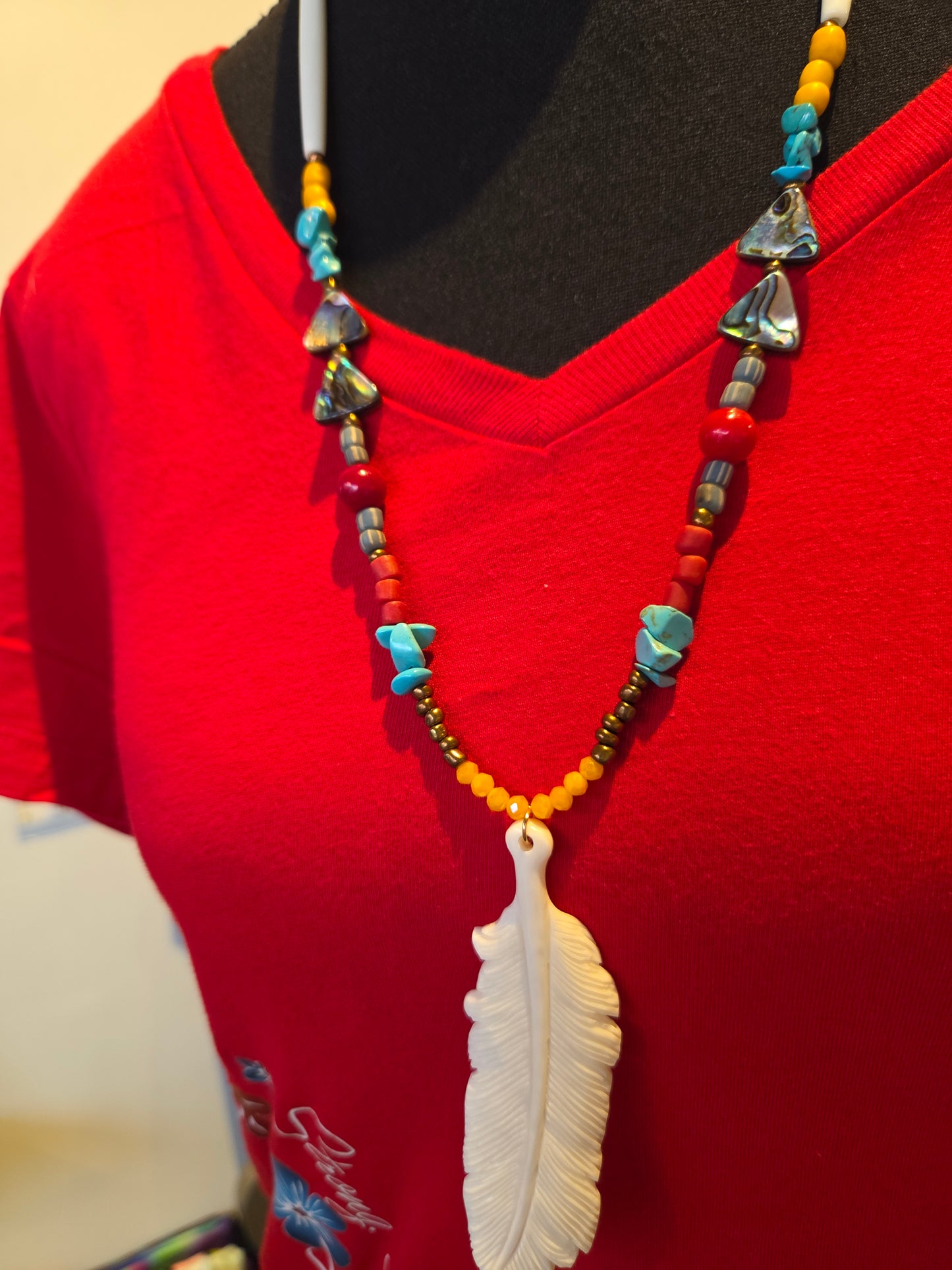 Bone Feather Carved Necklace