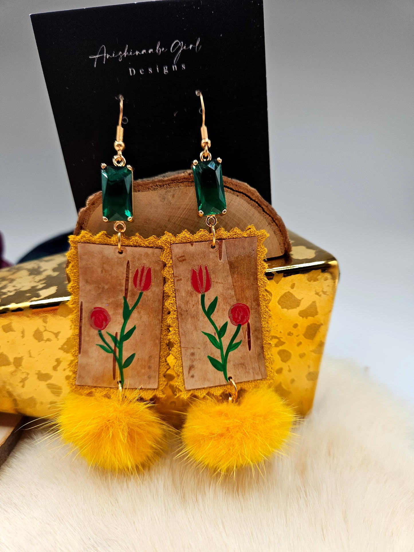 Birchbark Floral Fur Earrings