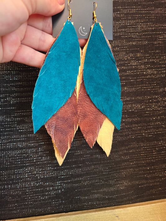 Leather Feather Earrings