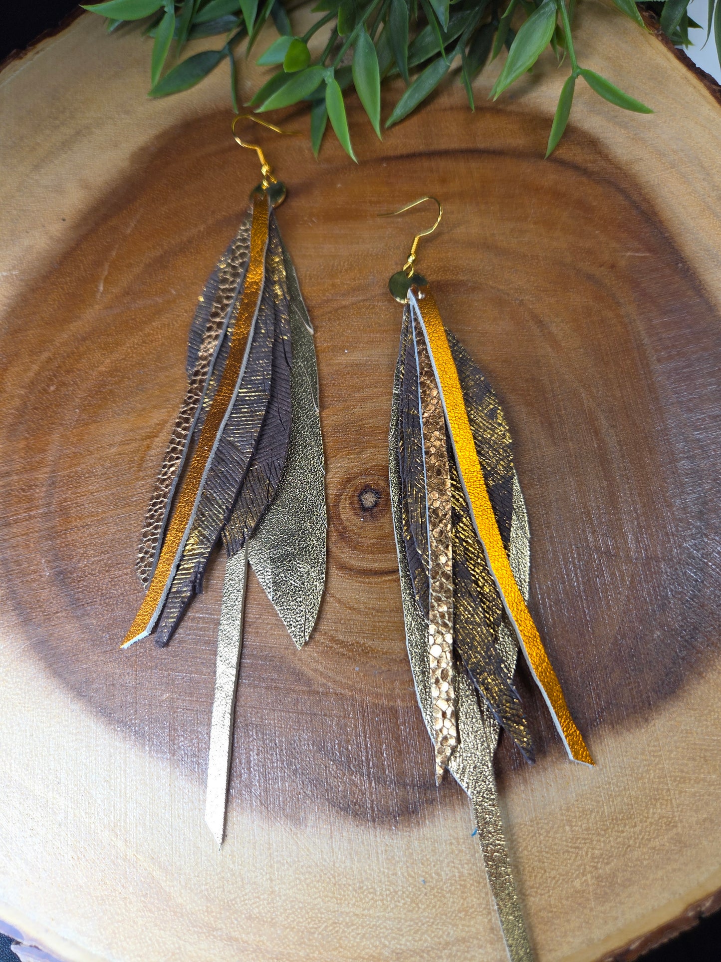 Statement Leather Feather Earrings