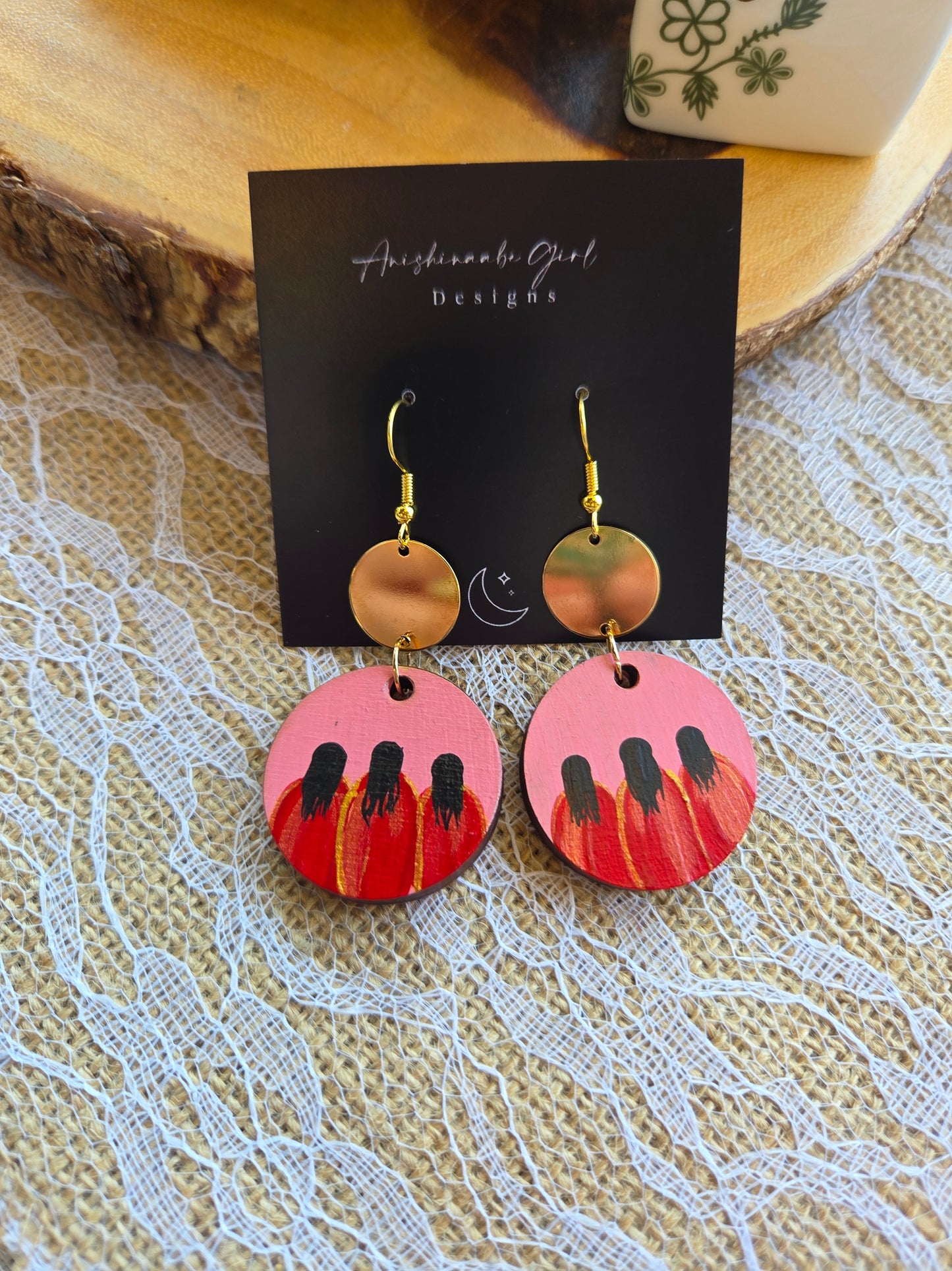 Red Dress Women Painted Circle Earrings