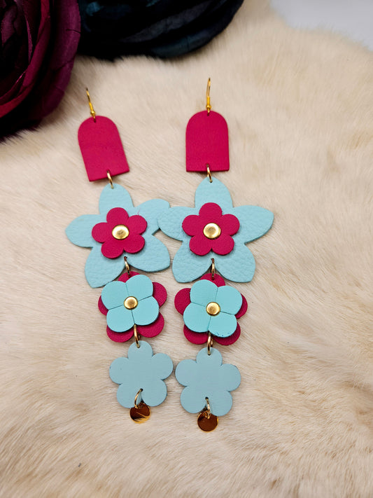 Flower Leather Shoulder Duster Earrings