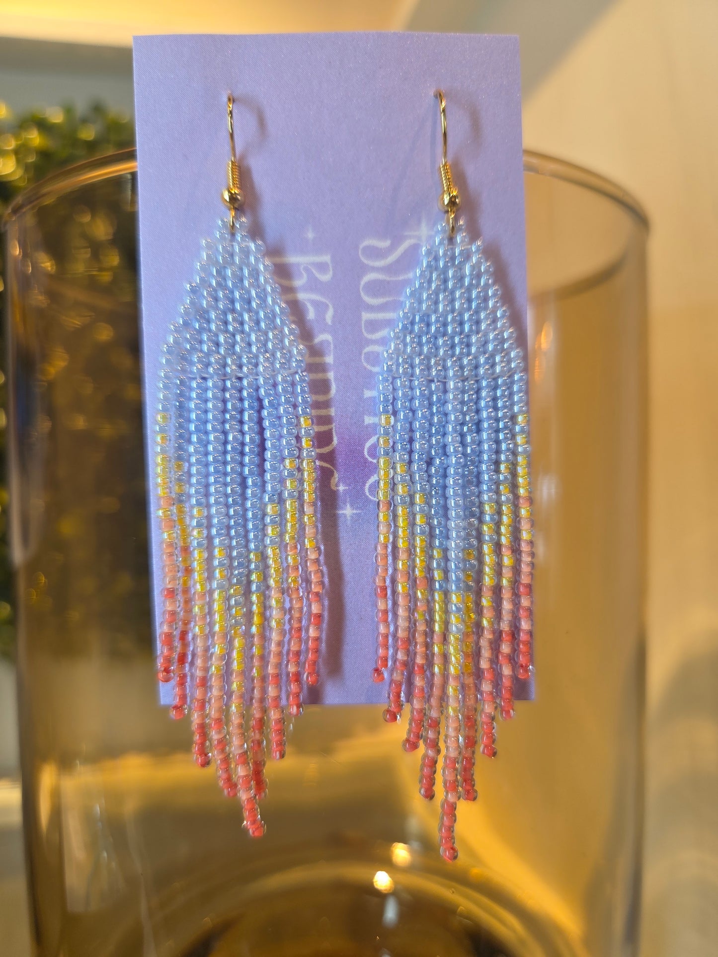 Pastel Sorbet Beaded Fringe Earrings - By Solstice Beading