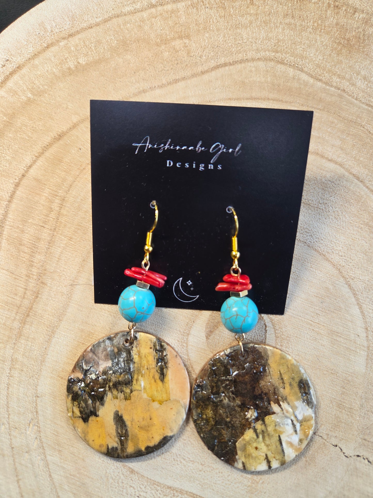 Birchbark & Coral Earrings