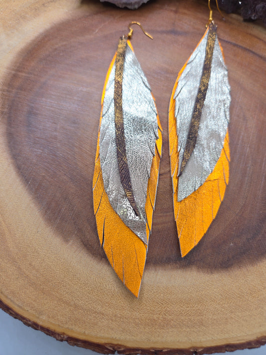 Metallics Leather Feather Earrings