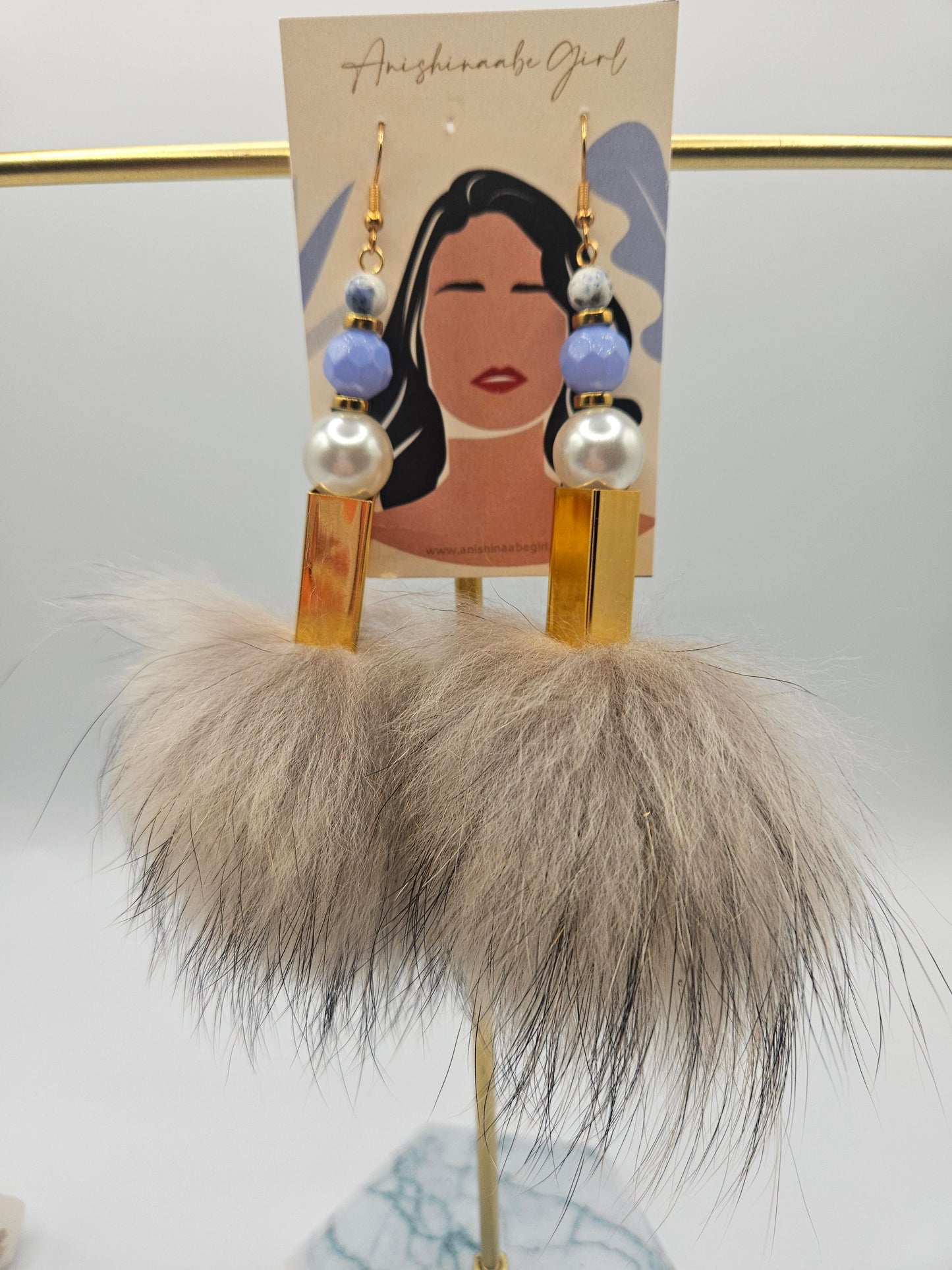 Coyote Fur Pom Drop Earrings