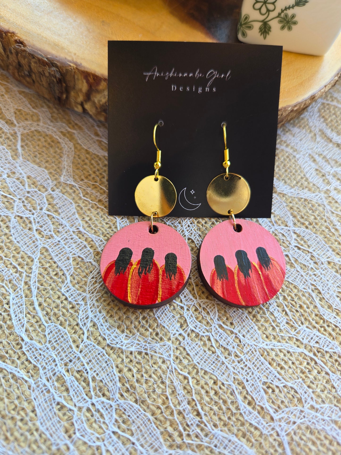 Red Dress Women Painted Circle Earrings