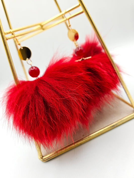 Dyed Red Blue Fox Fur Earrings