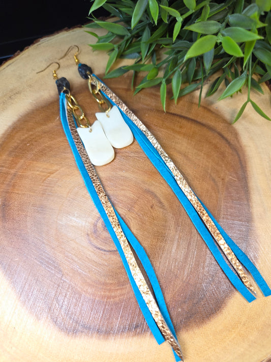 Leather Fringe Earrings with Elk Tooth