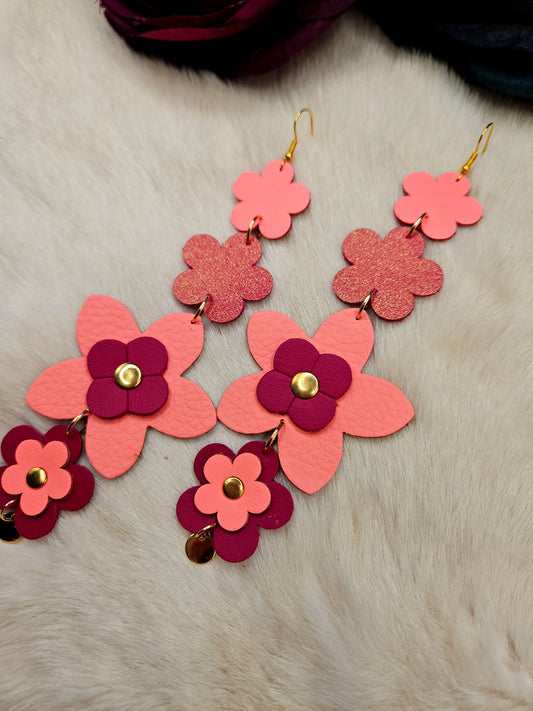 Flower Leather Shoulder Duster Earrings