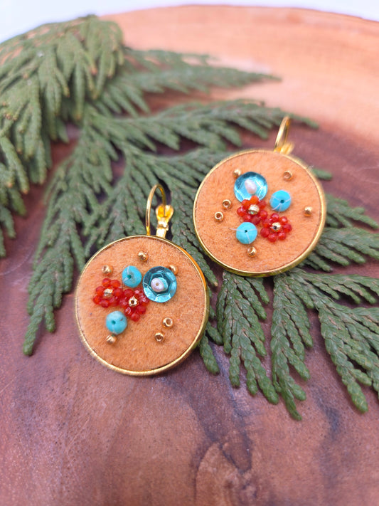 Gemstone Beaded Smoked Moosehide Earrings