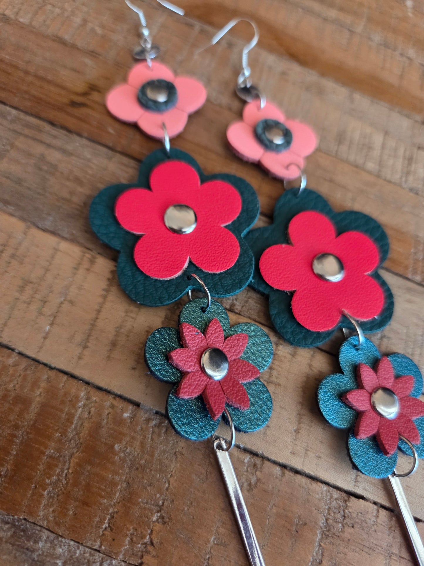 Leather Flower Shoulder Duster Earrings