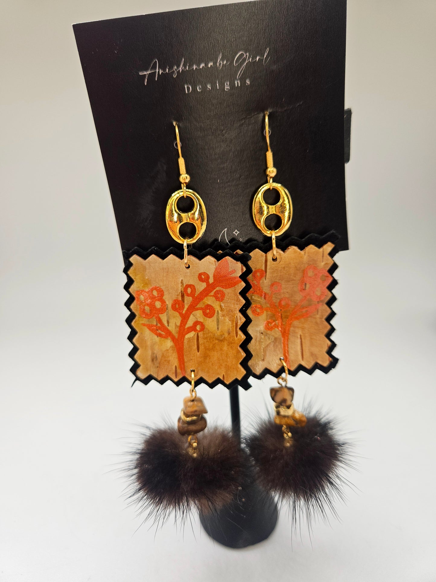 Birchbark Copper Floral Fur Earrings