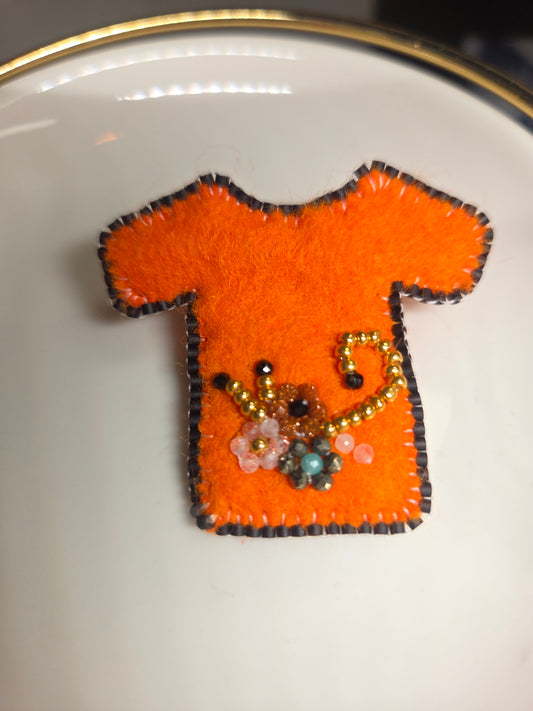 Beaded Orange Shirt Pin with gemstones