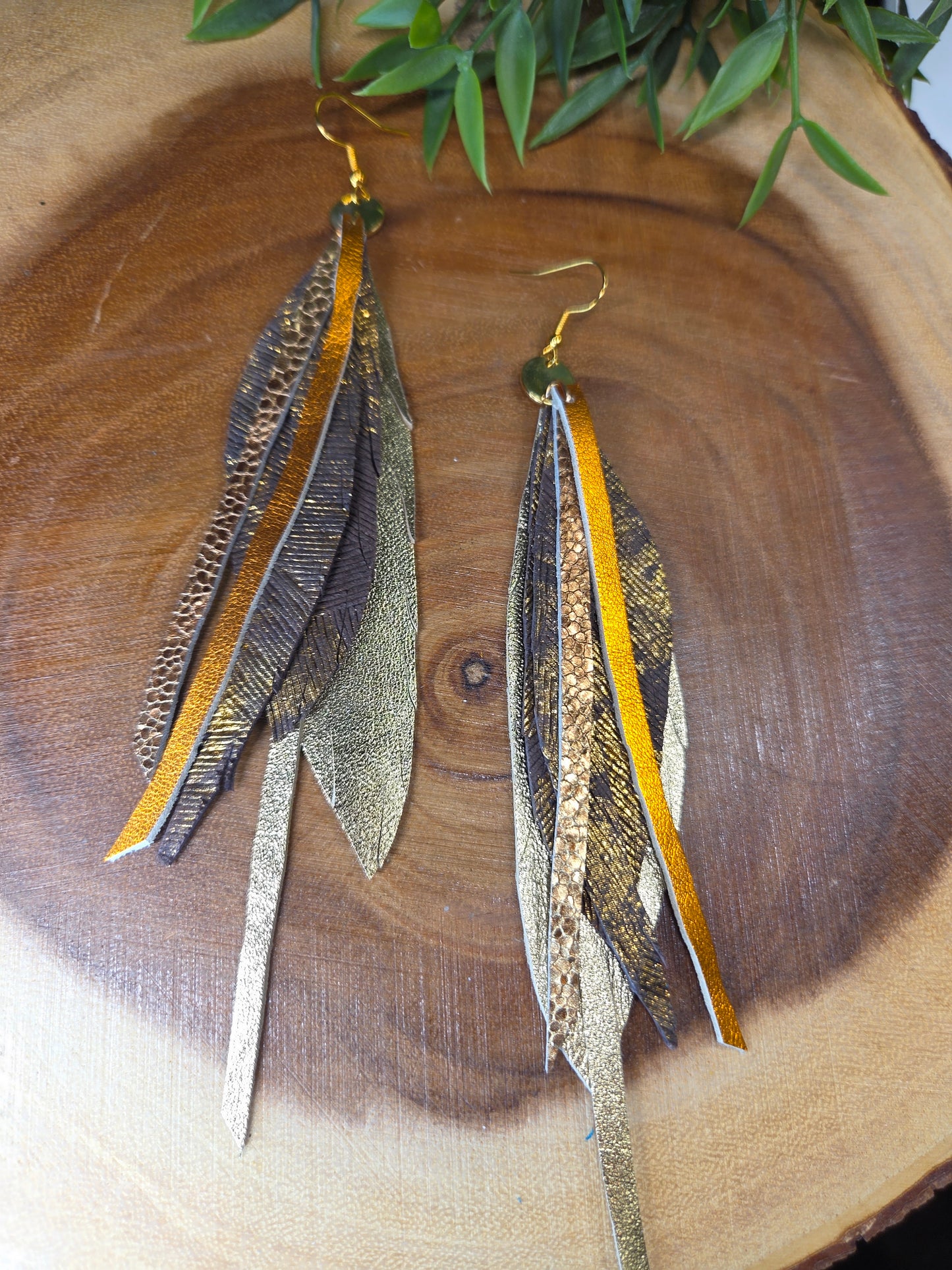 Statement Leather Feather Earrings