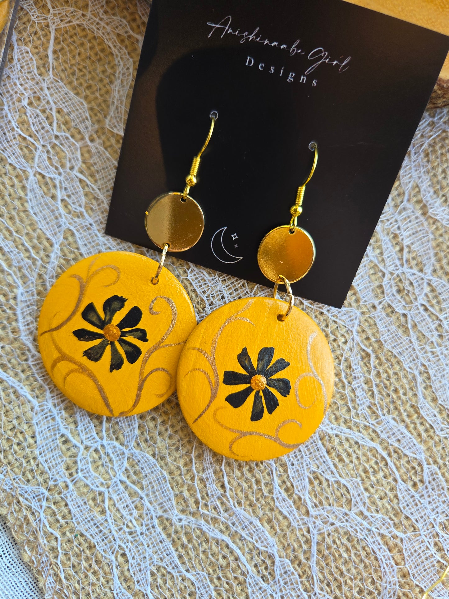 Floral Painted Circle Earrings
