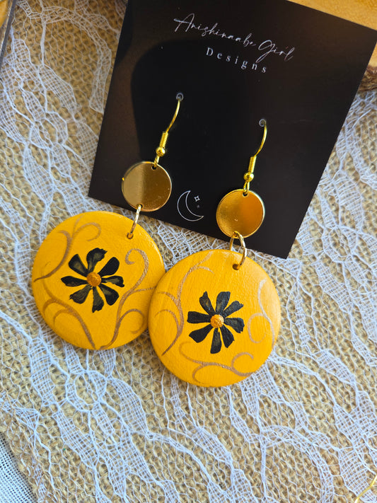 Floral Painted Circle Earrings