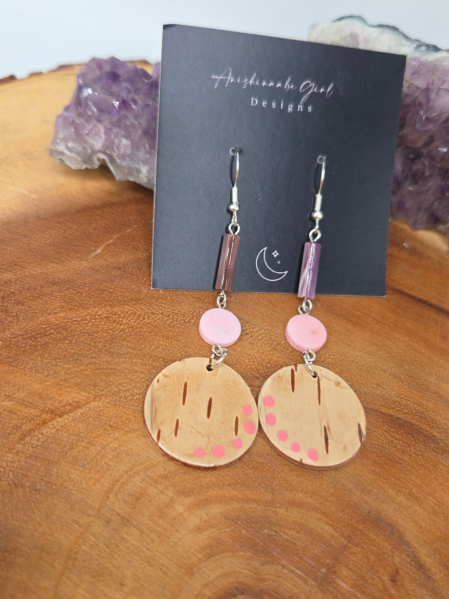 Queen Conch, Wampum and Birchbark  Earrings