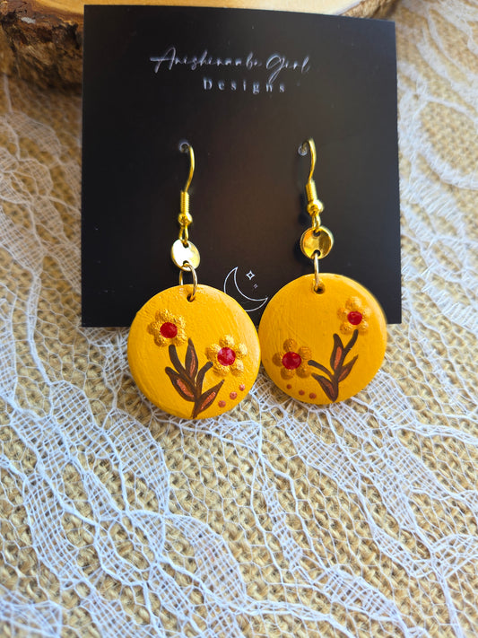 Floral Painted Circle Earrings