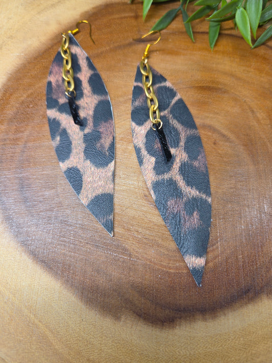 Animal Print Leather Feather Earrings