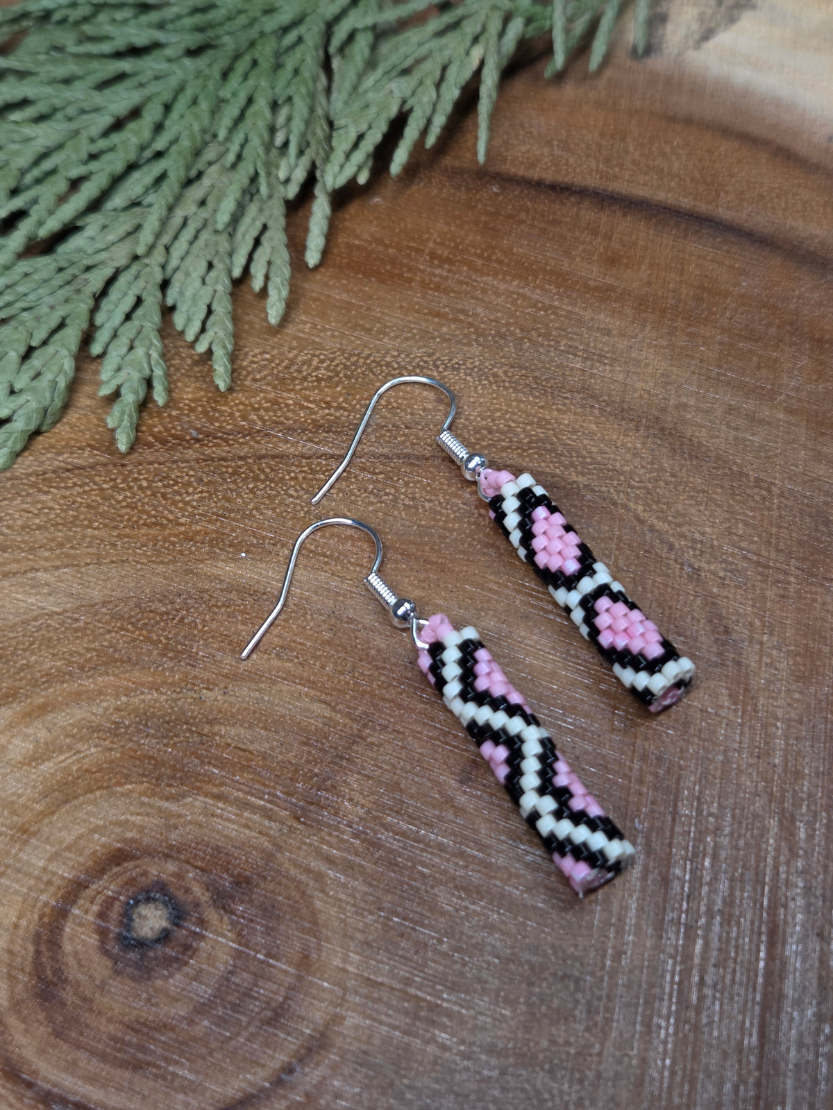 Pink Patterned Peyote Stitch Earrings by Blending Beadz