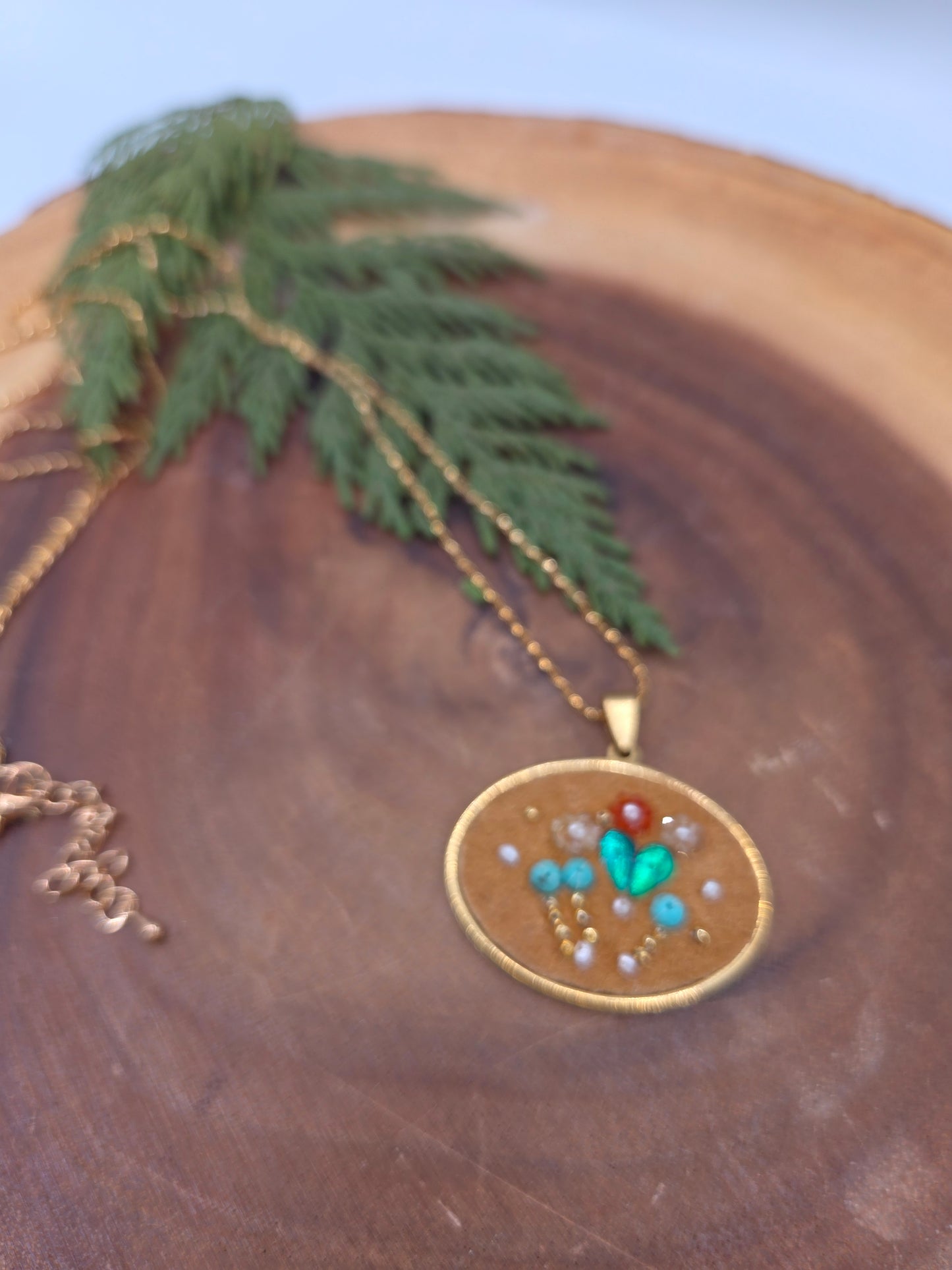 Gemstone Beaded Smoked Moosehide Necklace