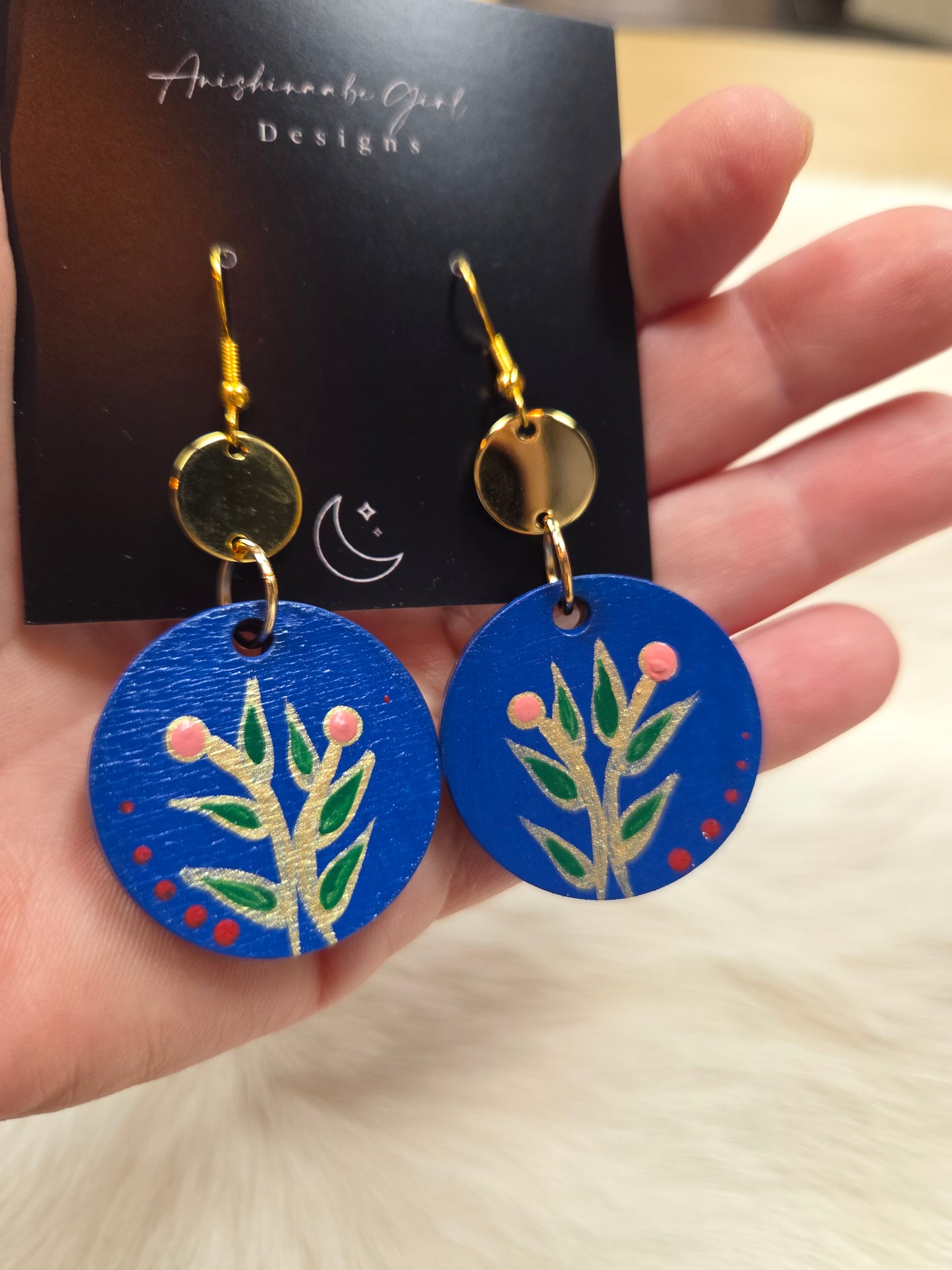 Floral Painted Circle Earrings