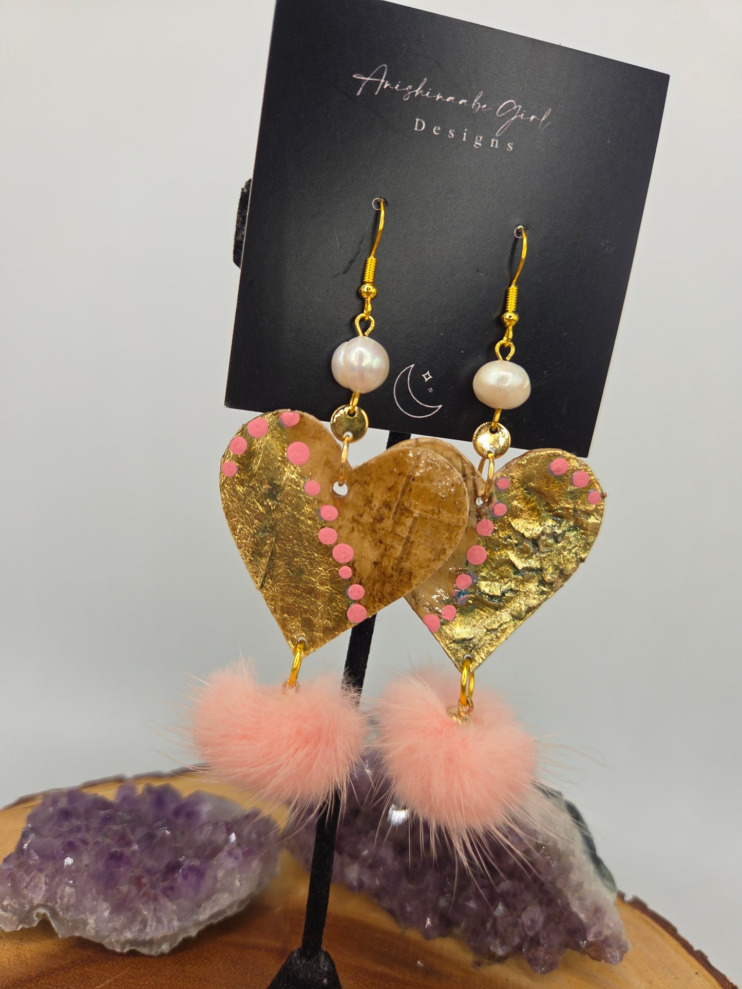 Mink Gold Gilded Heart Birchbark Earrings
