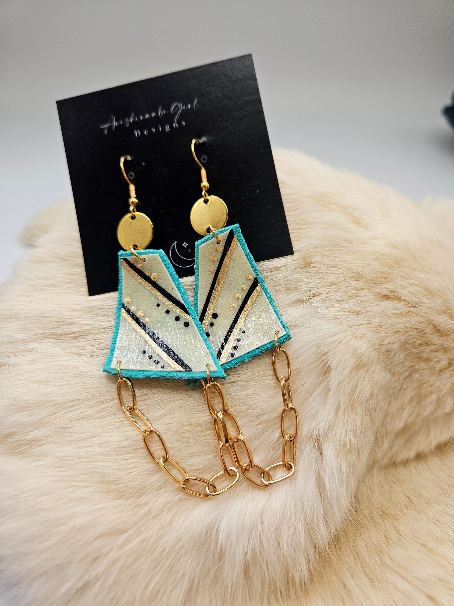 Moosehide Geometric Painted Rawhide Parfleche Earrings