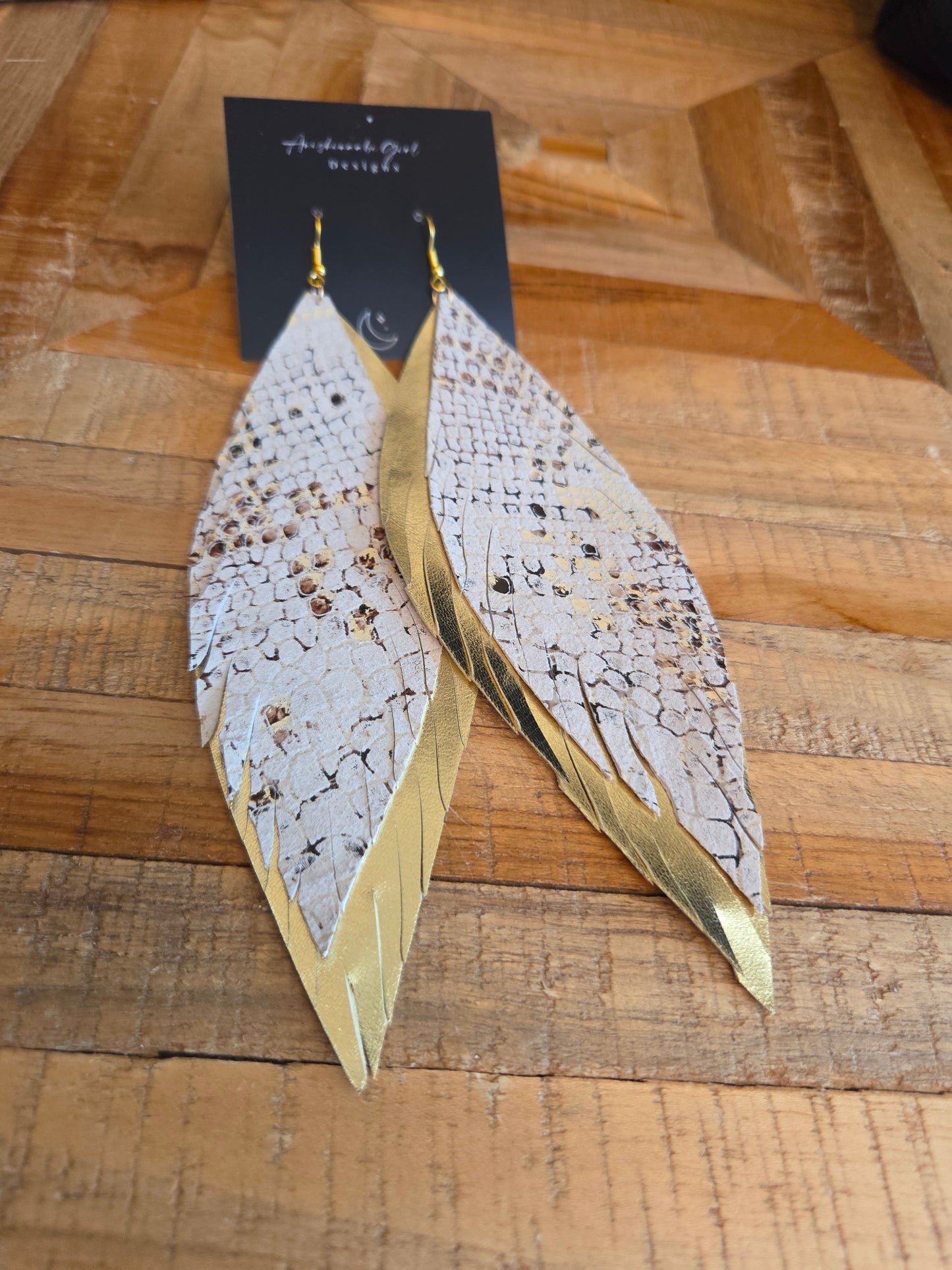 Metallic Leather Feather Earrings