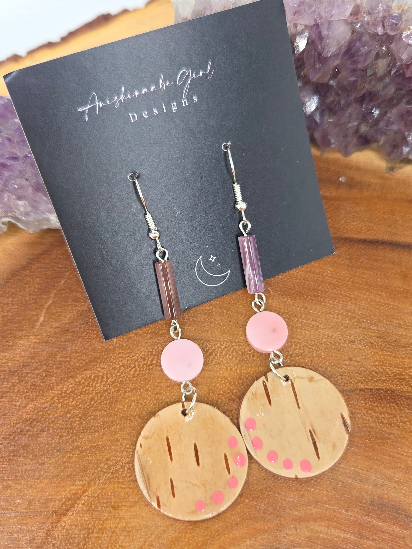 Queen Conch, Wampum and Birchbark  Earrings