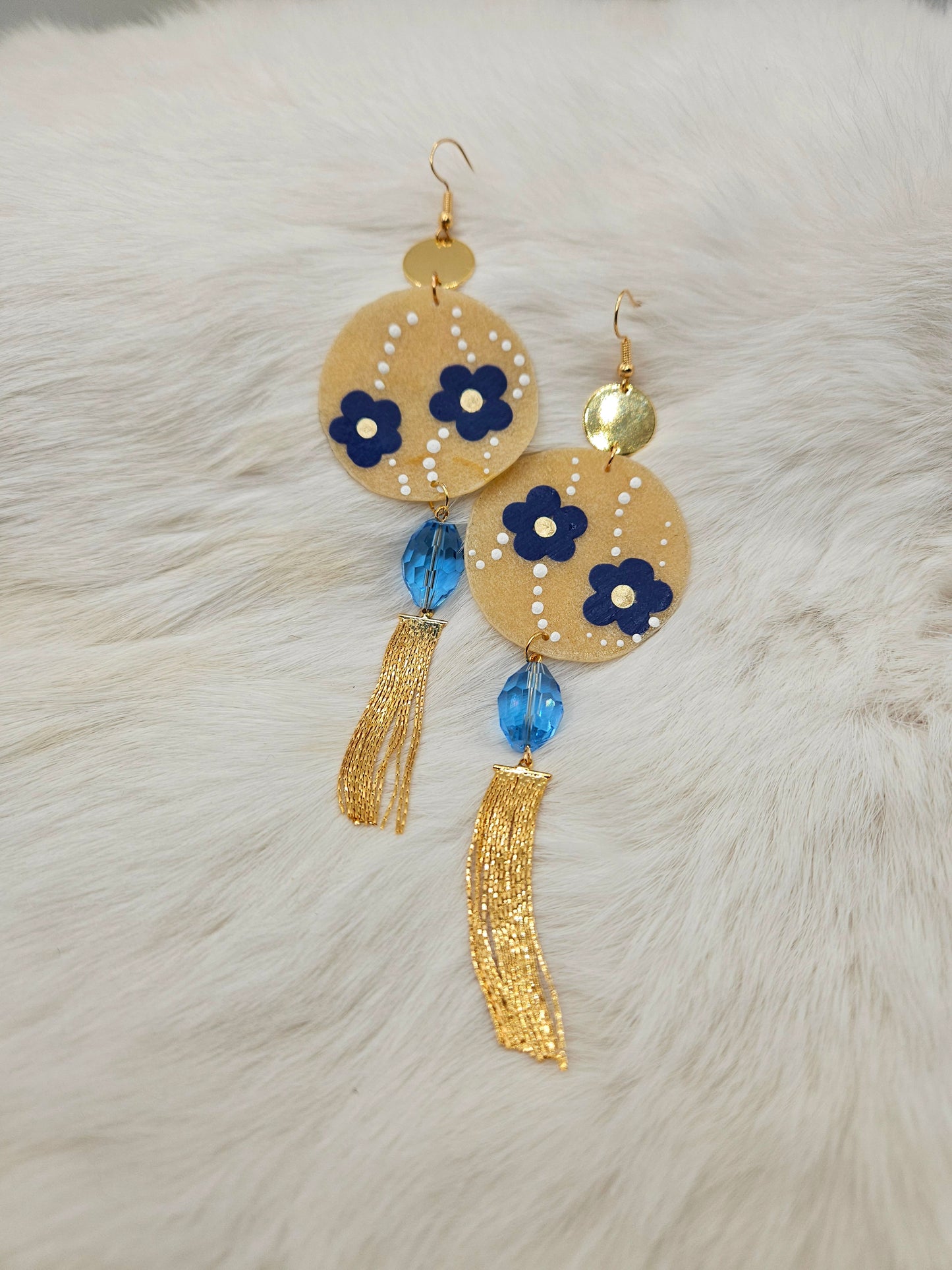 Floral Painted Parfleche Earrings