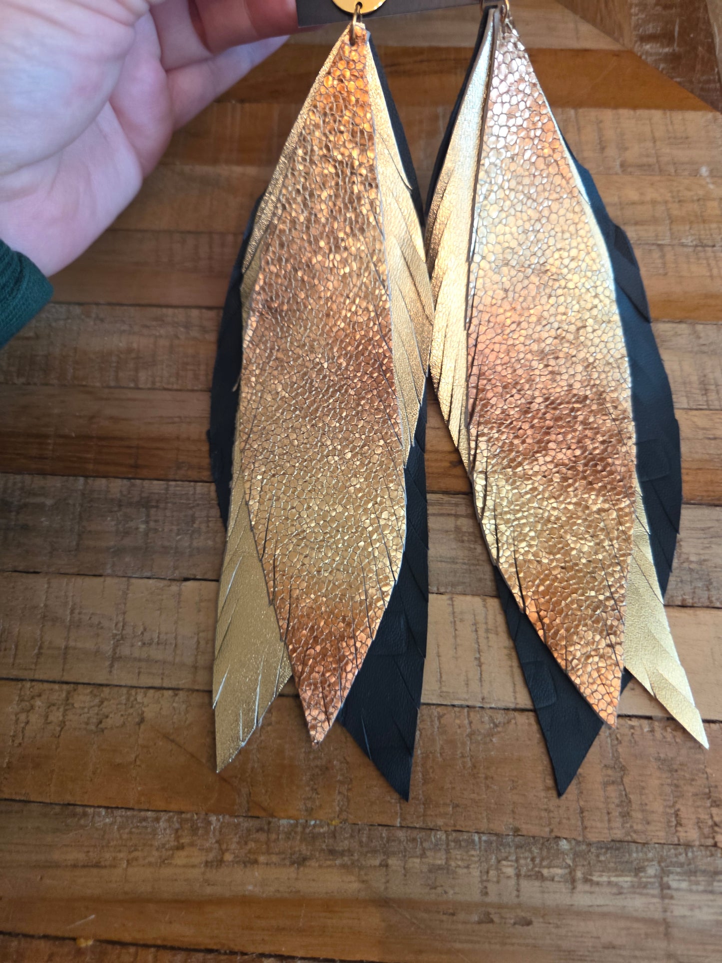 Metallic Leather Feather Earrings