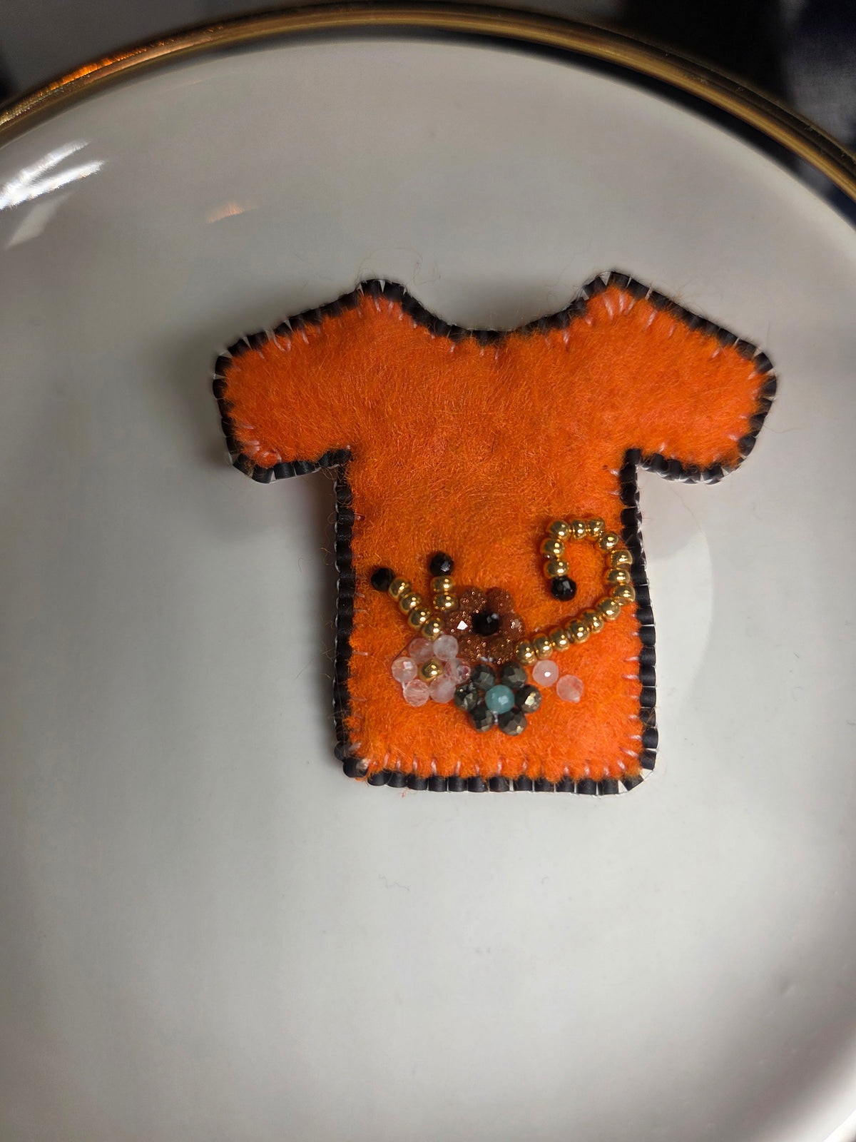 Beaded Orange Shirt Pin with gemstones