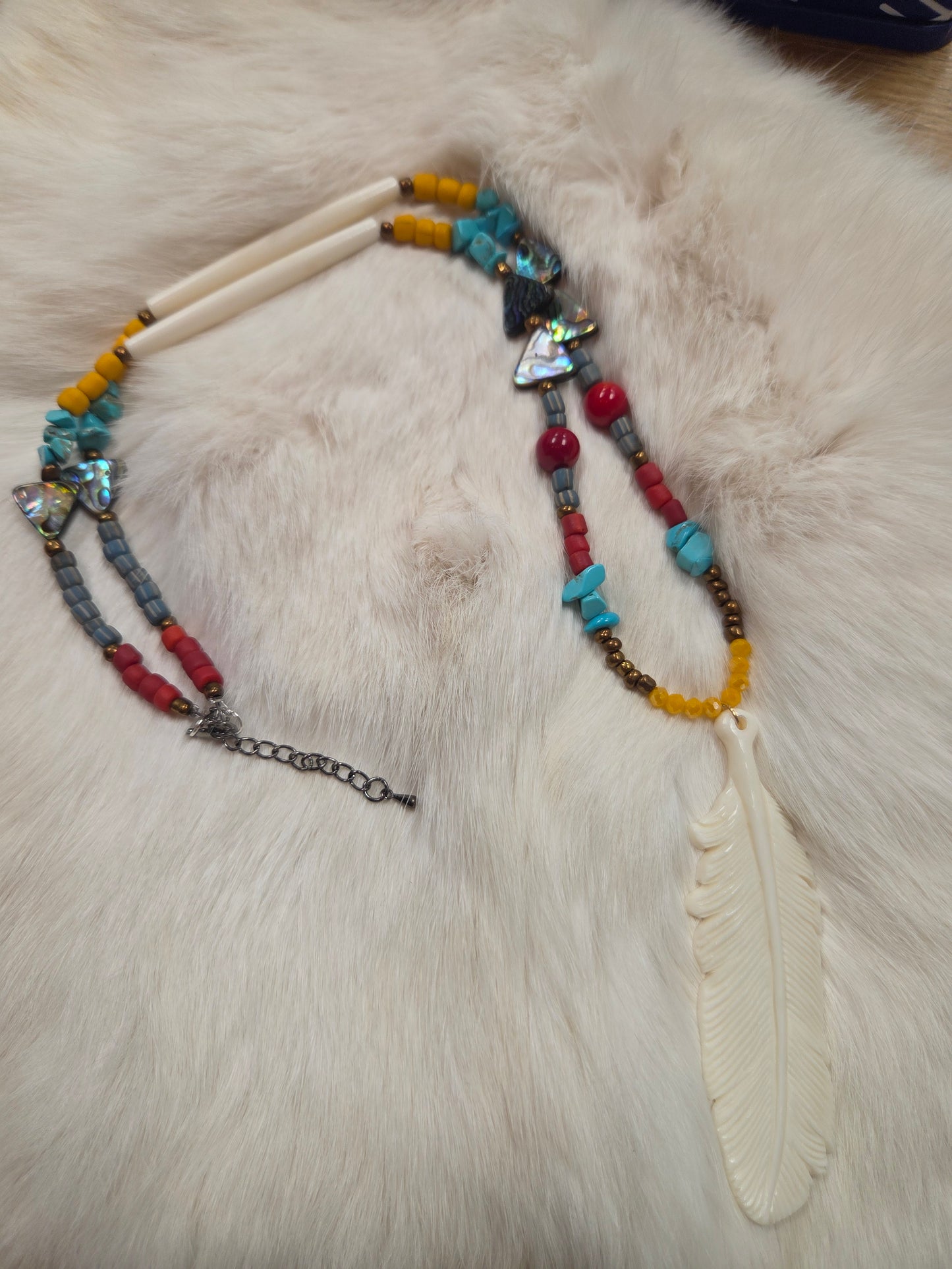 Bone Feather Carved Necklace