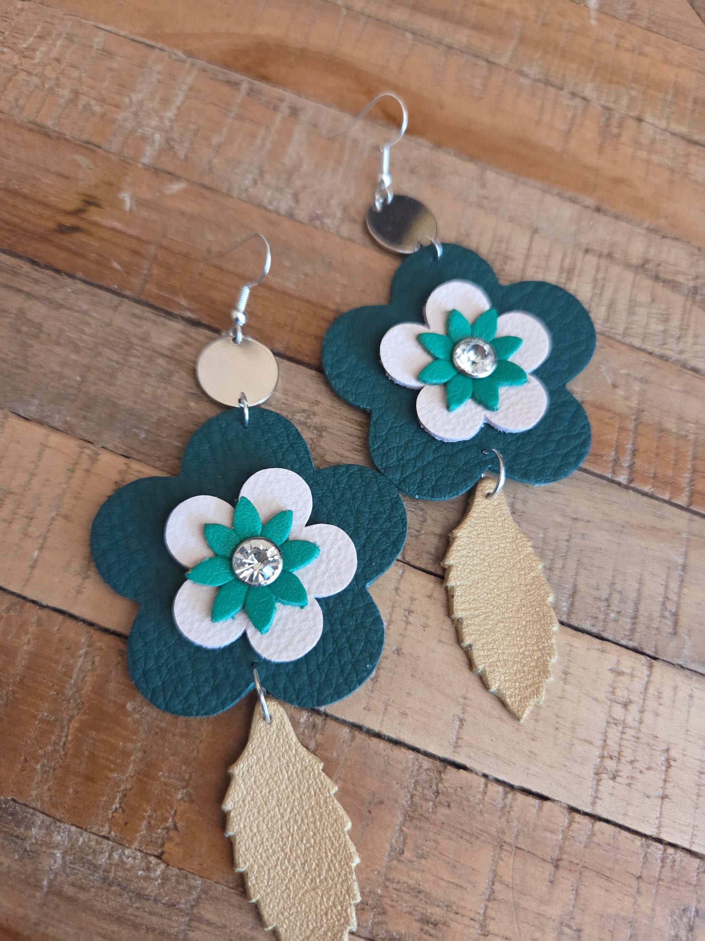 Leather Flower Drop Earrings