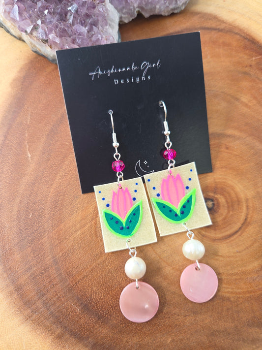 Floral Painted Parfleche Earrings