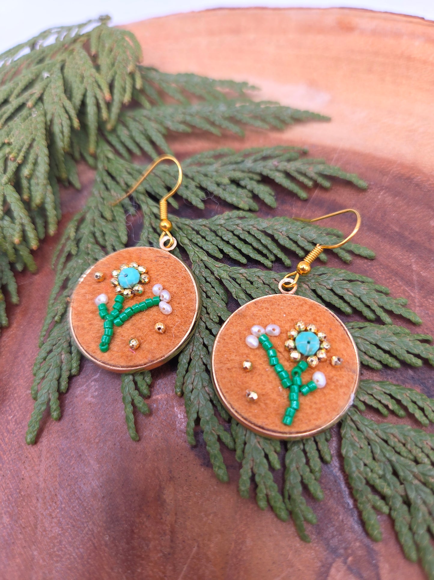 Gemstone Beaded Smoked Moosehide Earrings