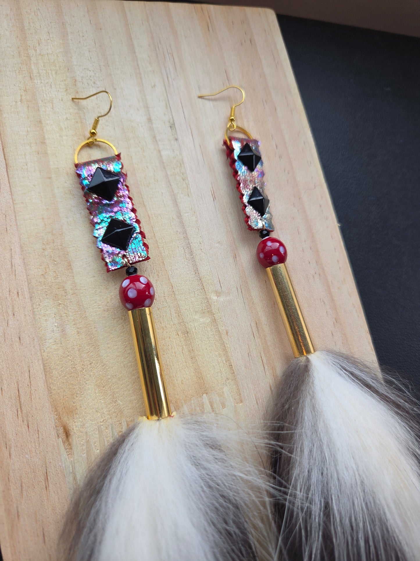 Skunk Medicine Earrings - Dramatic Red