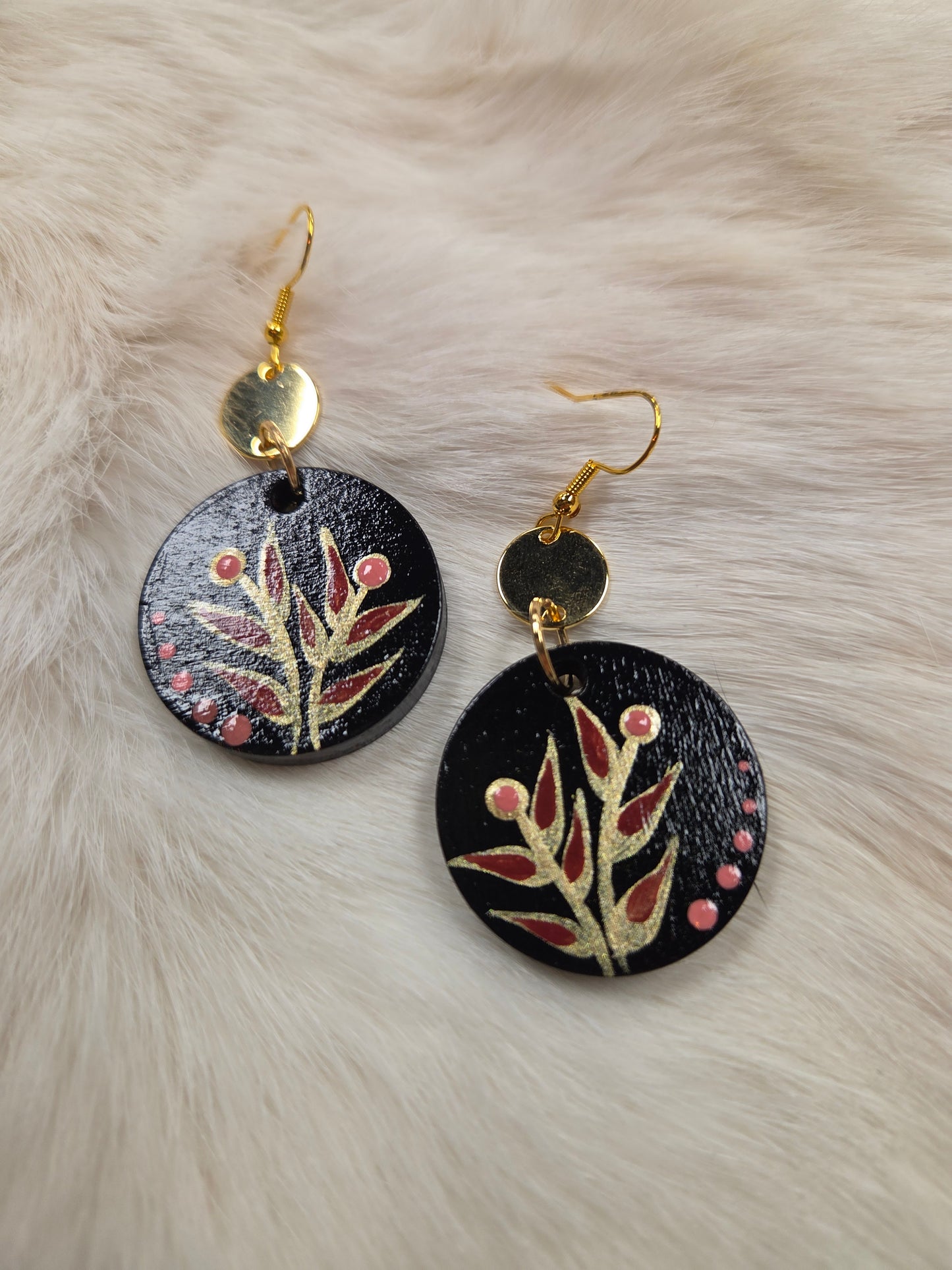 Floral Painted Circle Earrings