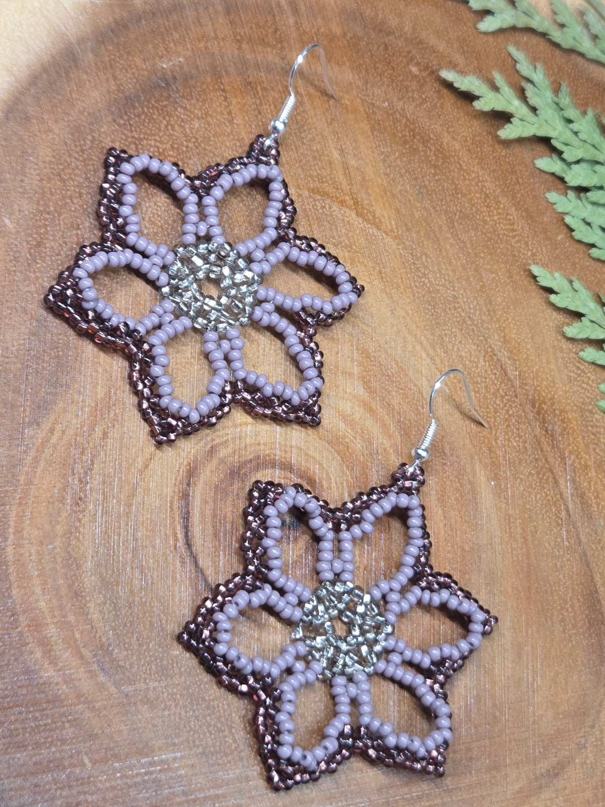 Mauve 3D Beaded Florals Earrings by Blending Beadz