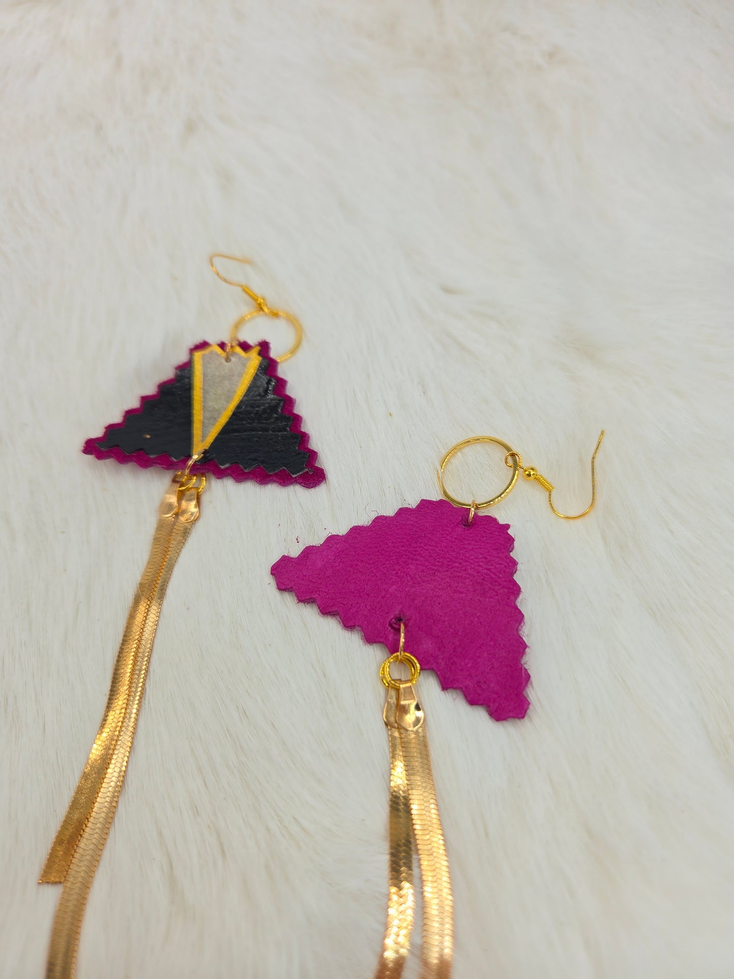 Geometric Painted Rawhide Parfleche Earrings