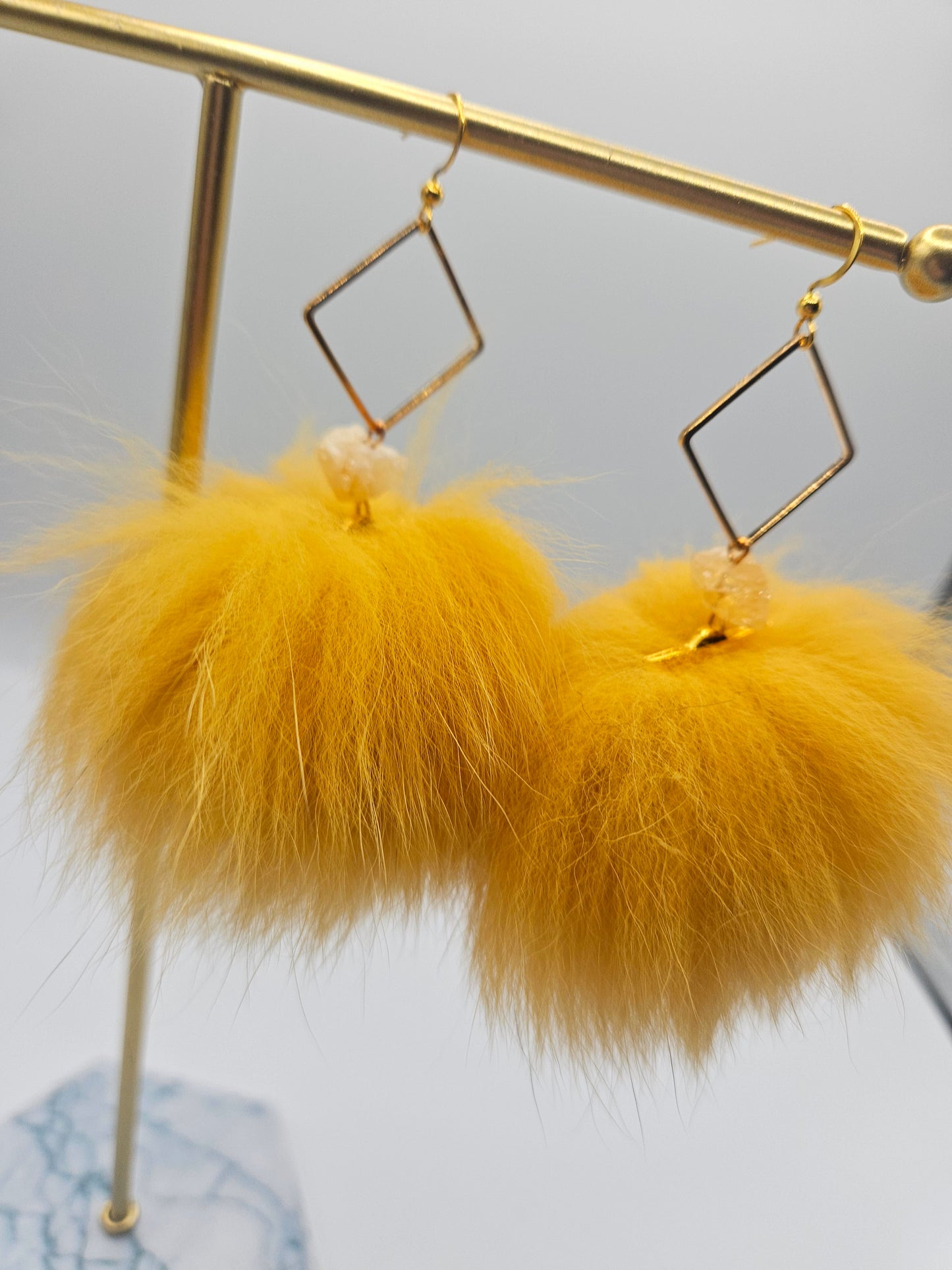 Fox Fur Pom Drop Earrings