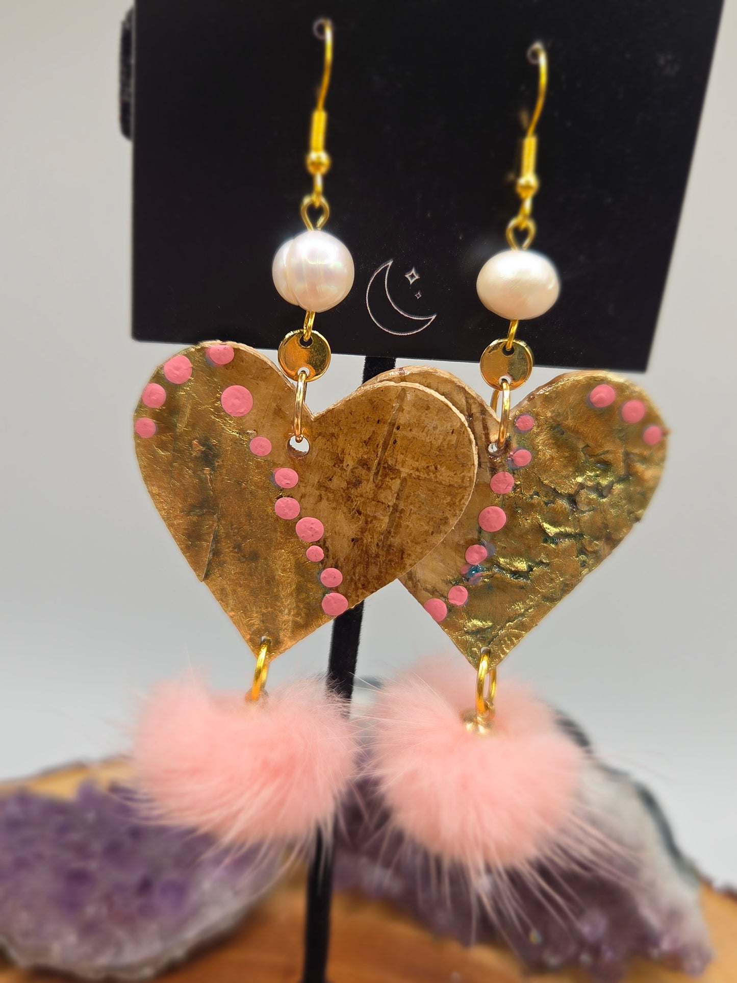 Mink Gold Gilded Heart Birchbark Earrings